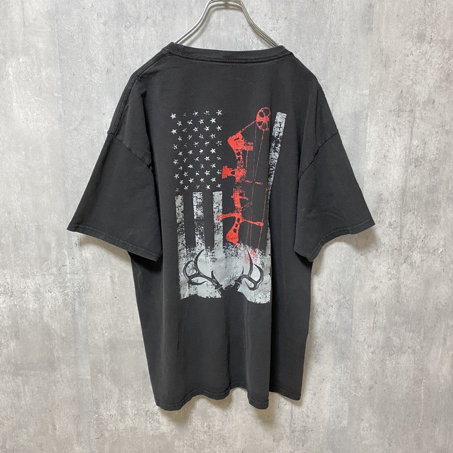 Hanes　ヘインズ　半袖プリントTシャツ　星条旗　両面プリント　クルーネック　黒　ブラック　XLサイズ