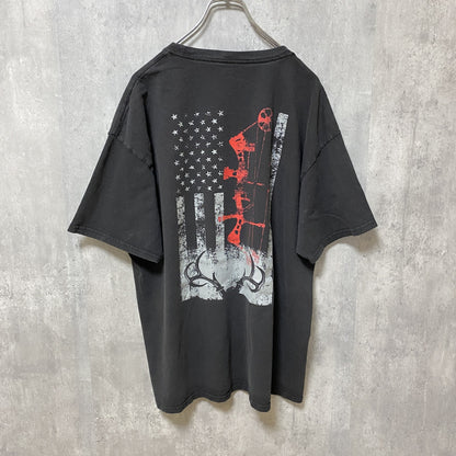 Hanes　ヘインズ　半袖プリントTシャツ　星条旗　両面プリント　クルーネック　黒　ブラック　XLサイズ