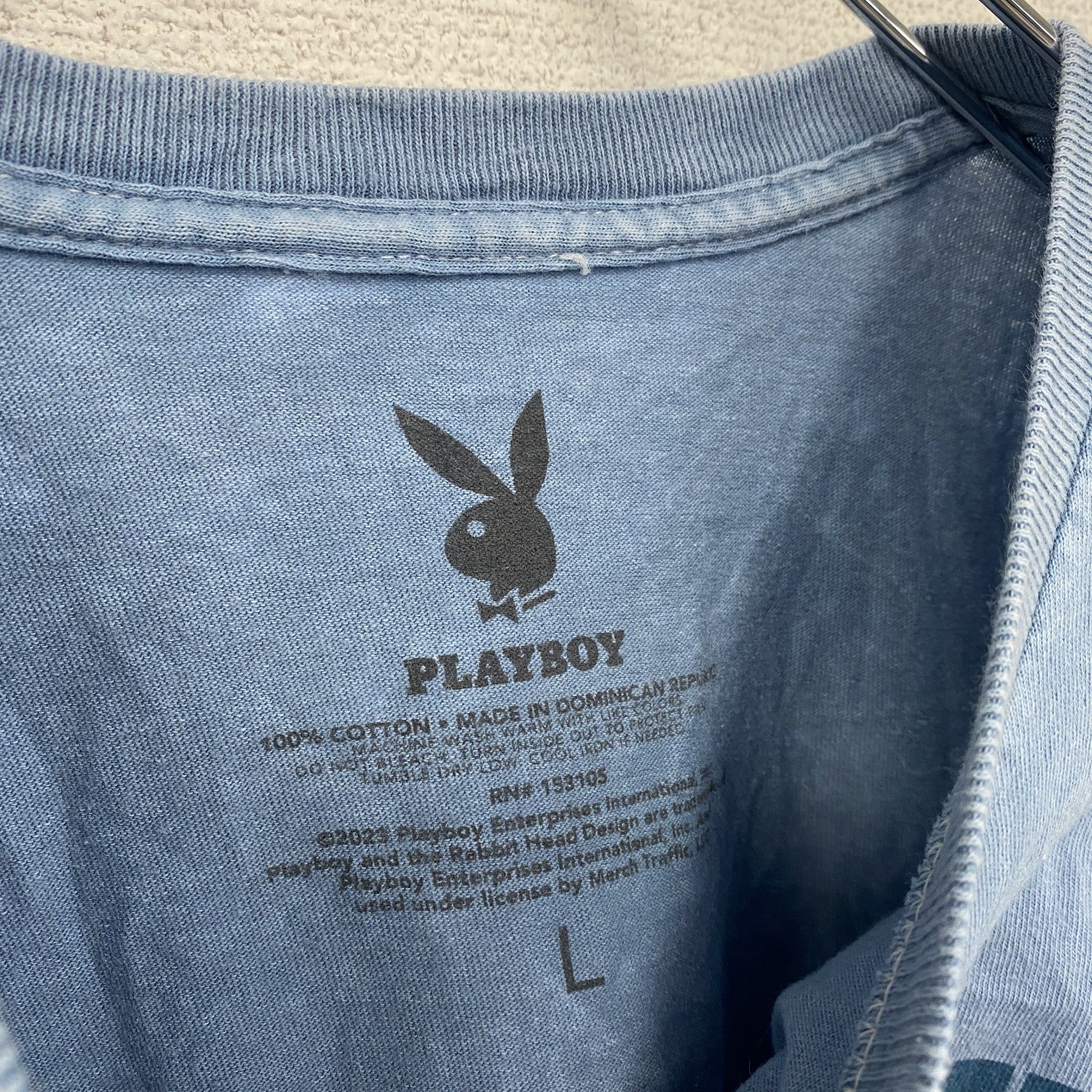 PLAYBOY　プレイボーイ　半袖プリントTシャツ　水色　ライトブルー　Lサイズ