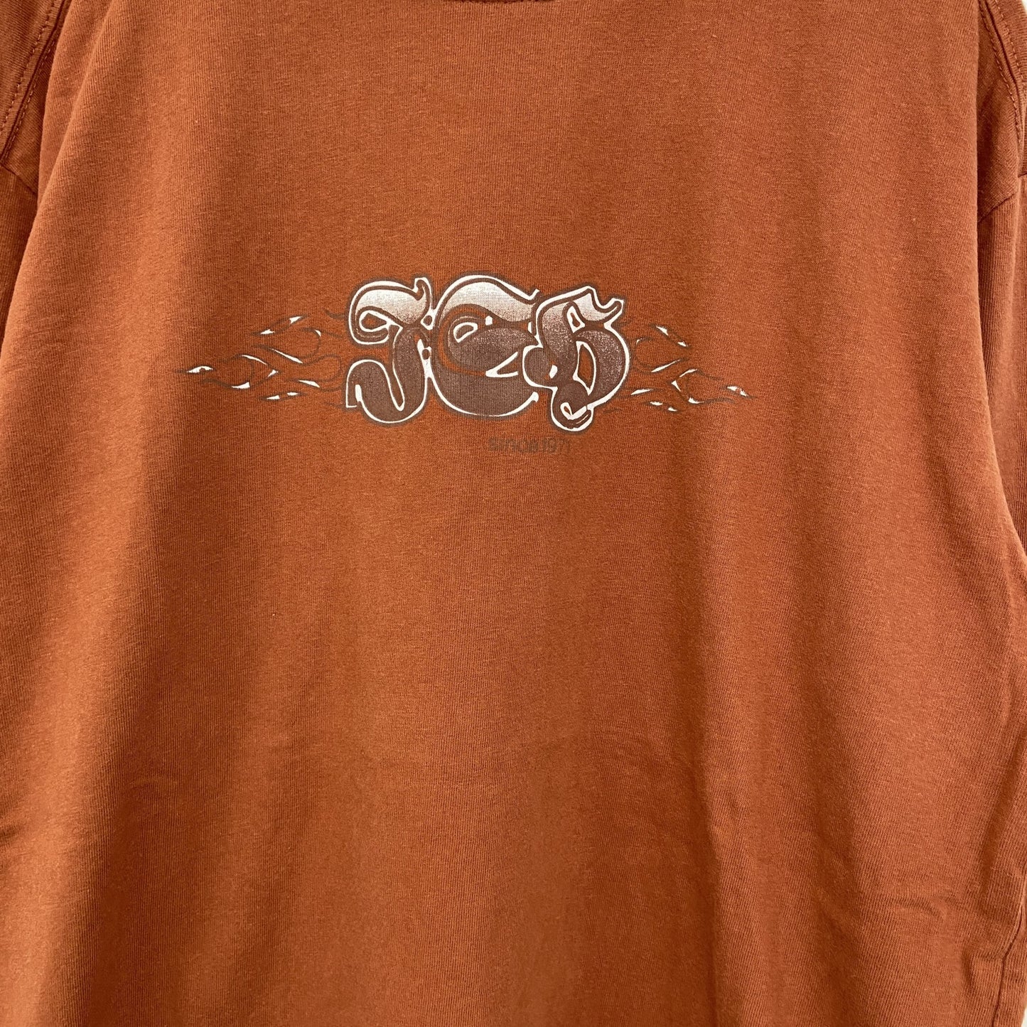 古着 used　REWARD　長袖レイヤードTシャツ　Y2K　クルーネック　スカルデザイン　バイカラー　茶色　白　レトロ　Lサイズ
