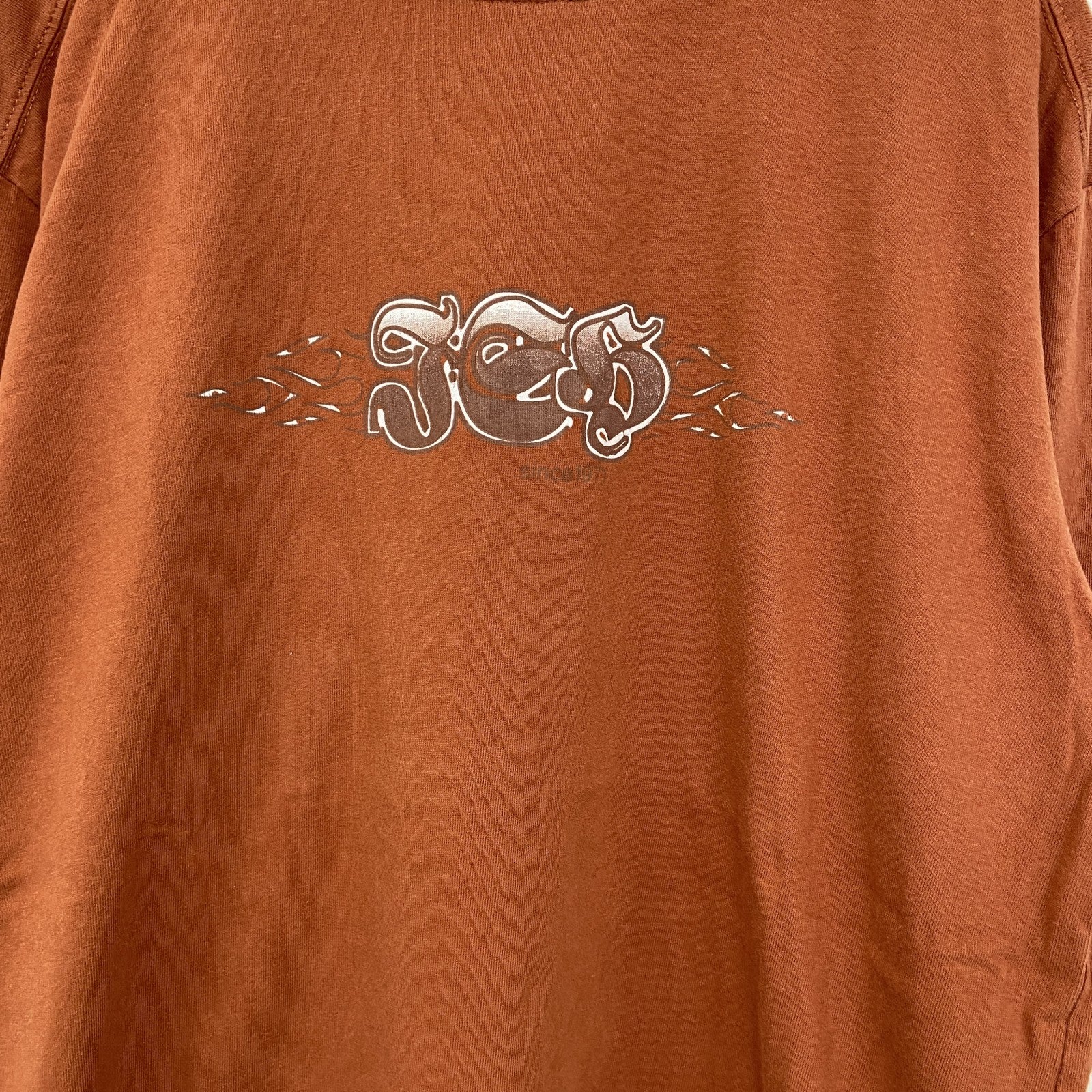 古着 used　REWARD　長袖レイヤードTシャツ　Y2K　クルーネック　スカルデザイン　バイカラー　茶色　白　レトロ　Lサイズ