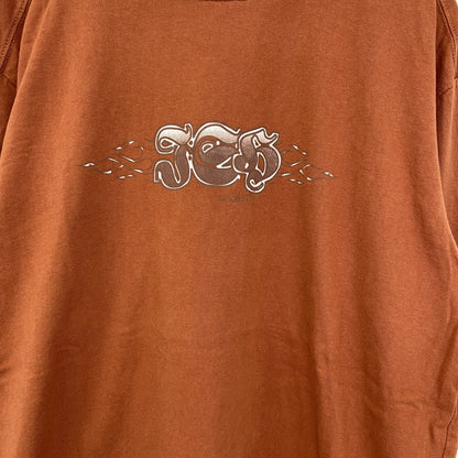 古着 used　REWARD　長袖レイヤードTシャツ　Y2K　クルーネック　スカルデザイン　バイカラー　茶色　白　レトロ　Lサイズ