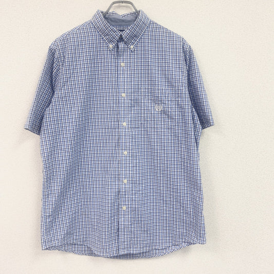 00s　CHAPS　チャップス　半袖ボタンダウンシャツ　チェック柄　刺繍ロゴ　ヴィンテージ　青　ブルー　Lサイズ