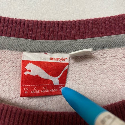 古着 used　PUMA プーマ　長袖ビッグロゴデザインスウェット　トレーナー　クルーネック　赤　フロントポケット　Mサイズ