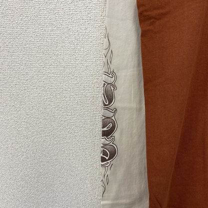 古着 used　REWARD　長袖レイヤードTシャツ　Y2K　クルーネック　スカルデザイン　バイカラー　茶色　白　レトロ　Lサイズ