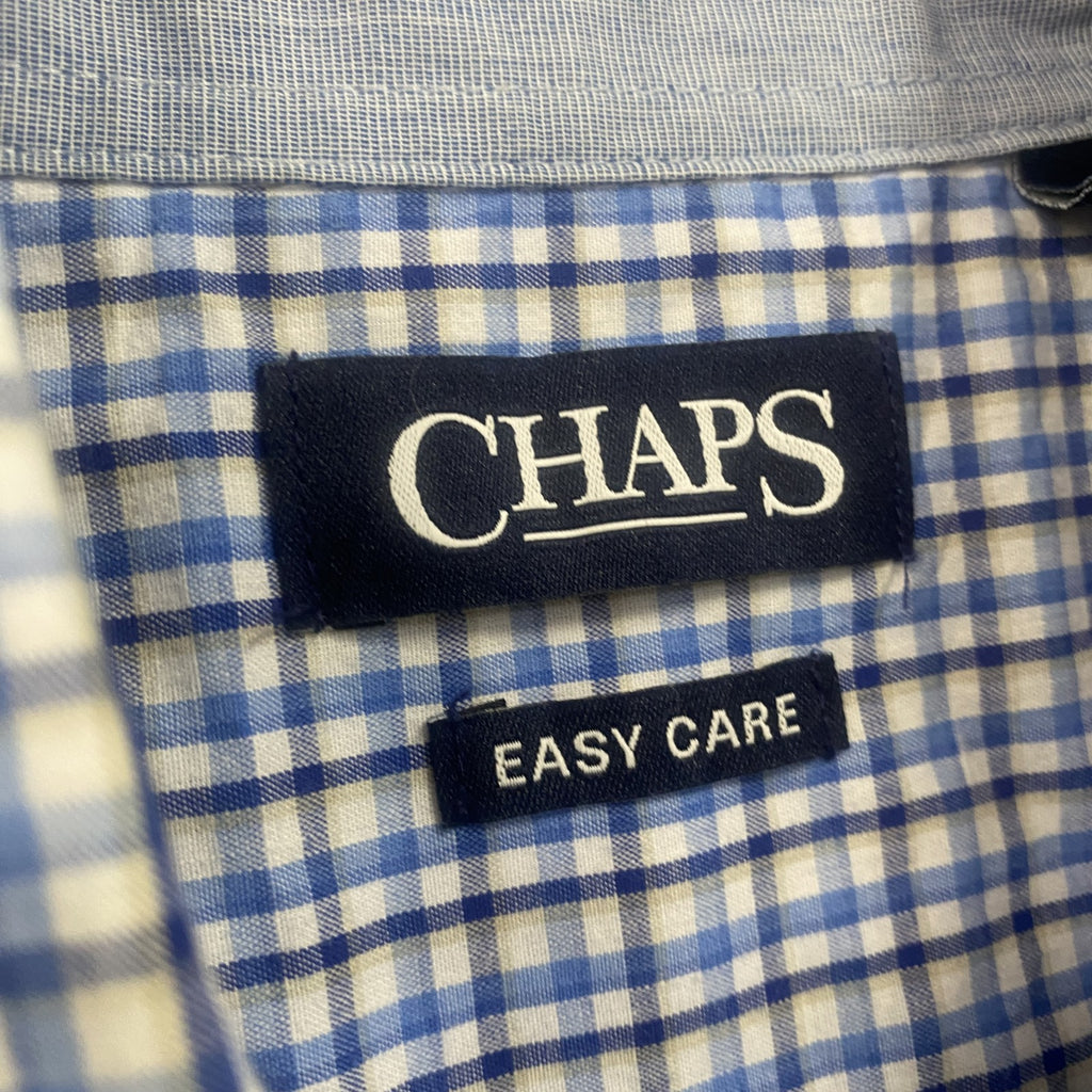 00s　CHAPS　チャップス　半袖ボタンダウンシャツ　チェック柄　刺繍ロゴ　ヴィンテージ　青　ブルー　Lサイズ
