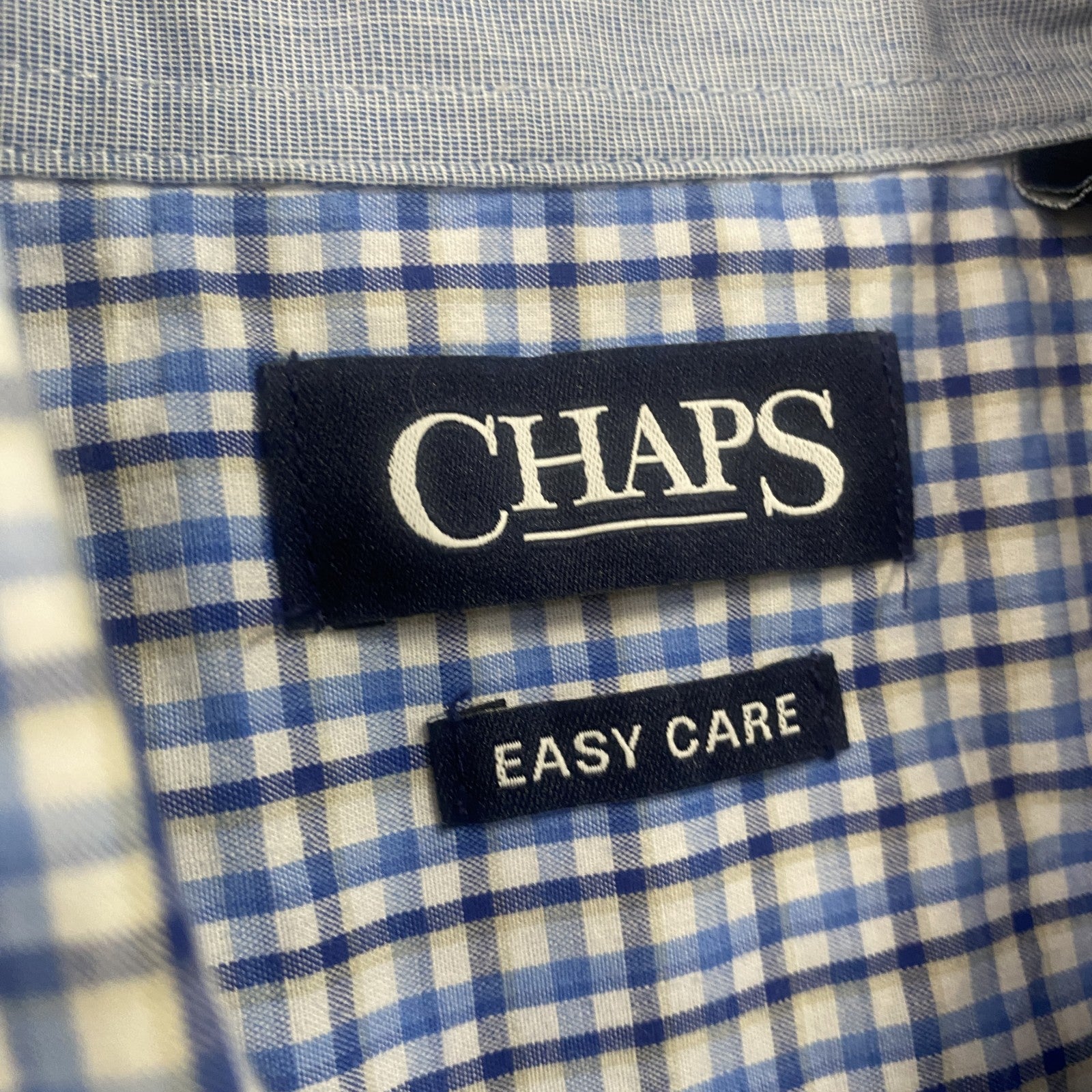 00s　CHAPS　チャップス　半袖ボタンダウンシャツ　チェック柄　刺繍ロゴ　ヴィンテージ　青　ブルー　Lサイズ