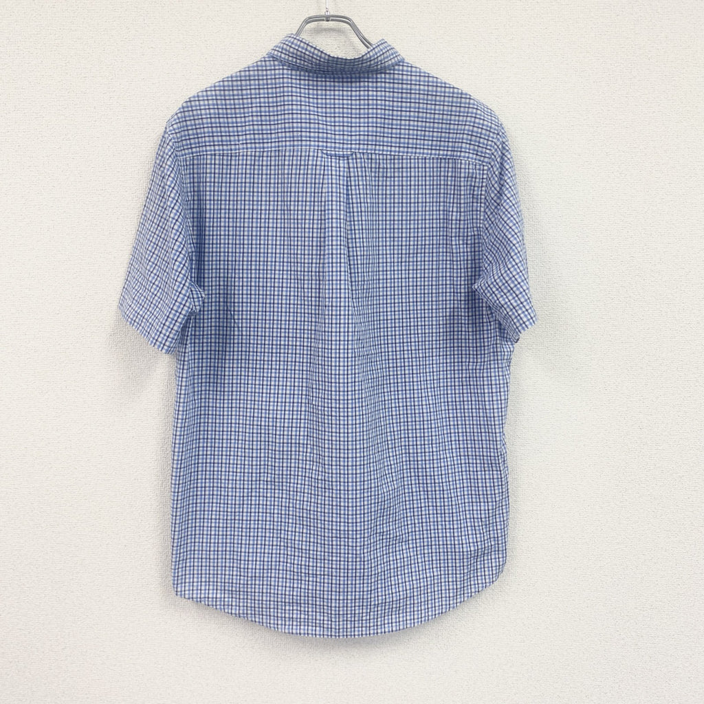 00s　CHAPS　チャップス　半袖ボタンダウンシャツ　チェック柄　刺繍ロゴ　ヴィンテージ　青　ブルー　Lサイズ