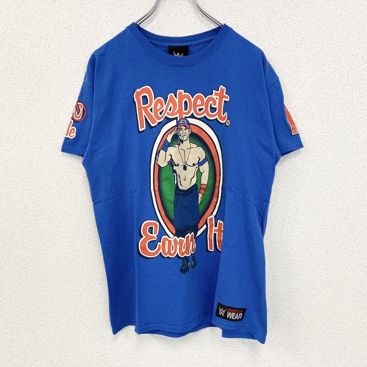AUTHENTIC　半袖プリントTシャツ　ビックデザイン　両面プリント　クルーネック　青　ブルー　Mサイズ