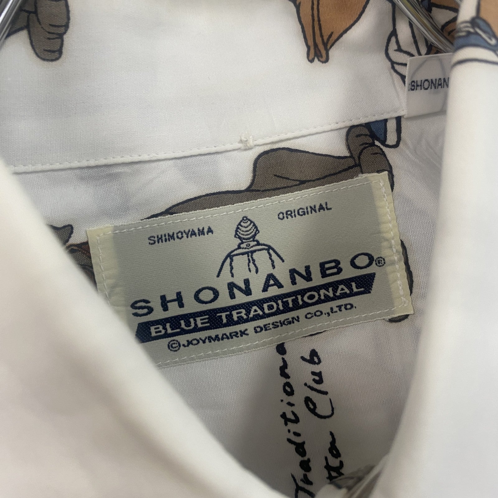 SHONANBO　ジョイマークデザイン　長袖ボタンダウンアニマルシャツ　総柄　白　ホワイト　Mサイズ