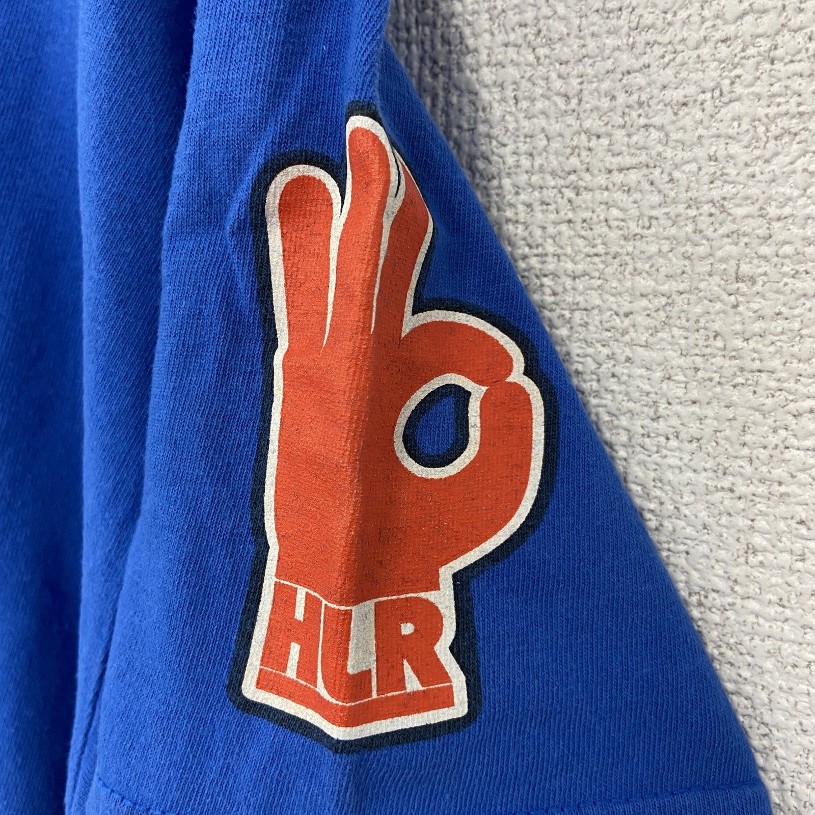 AUTHENTIC　半袖プリントTシャツ　ビックデザイン　両面プリント　クルーネック　青　ブルー　Mサイズ