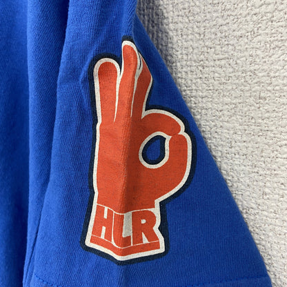 AUTHENTIC　半袖プリントTシャツ　ビックデザイン　両面プリント　クルーネック　青　ブルー　Mサイズ