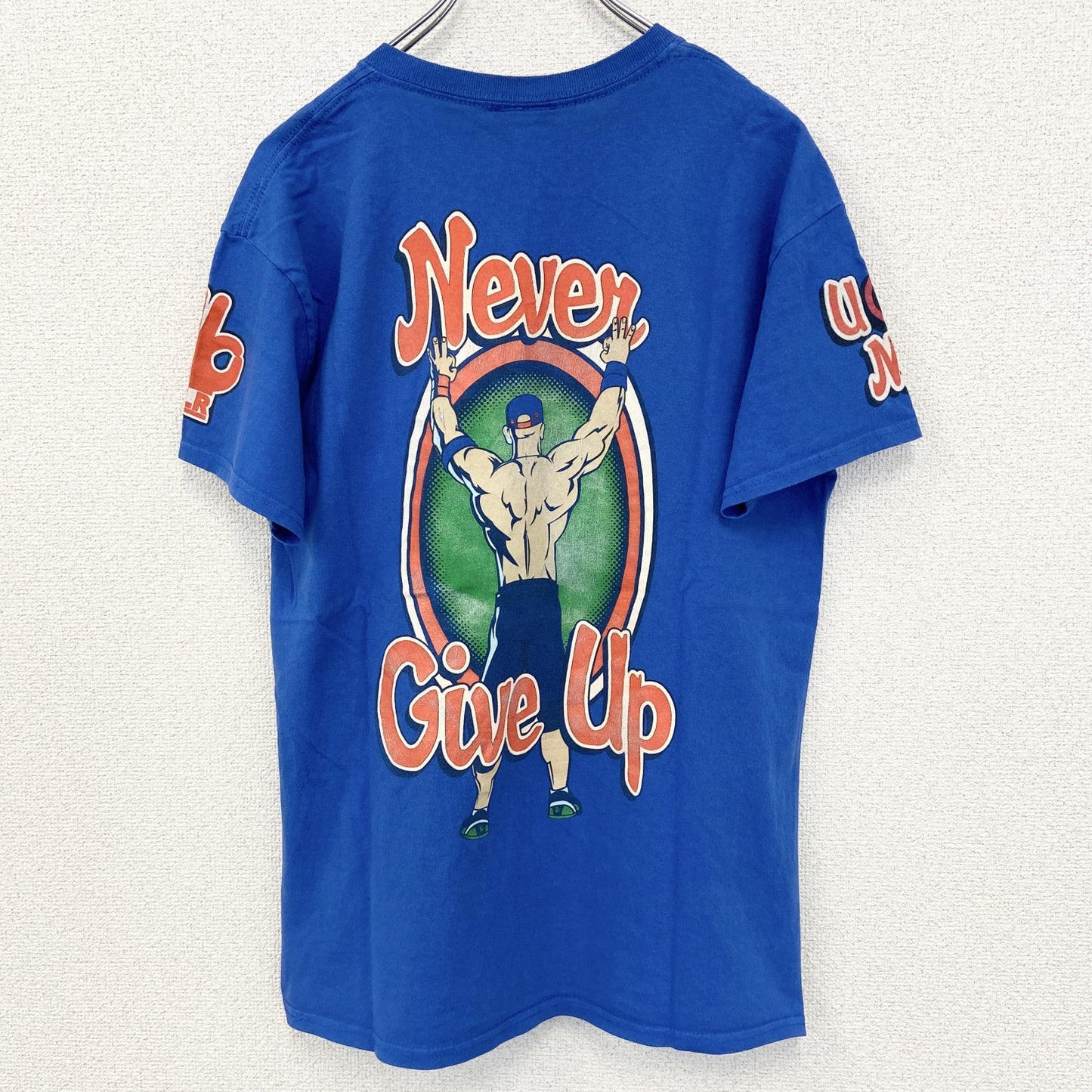 AUTHENTIC　半袖プリントTシャツ　ビックデザイン　両面プリント　クルーネック　青　ブルー　Mサイズ