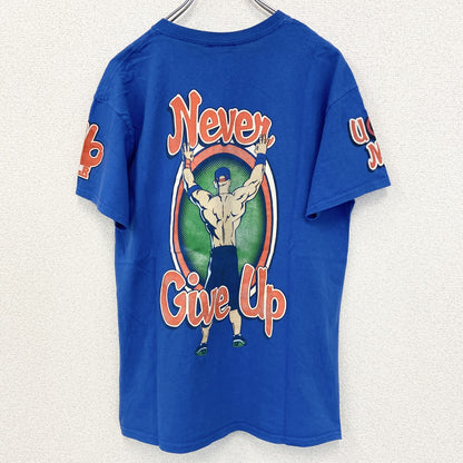 AUTHENTIC　半袖プリントTシャツ　ビックデザイン　両面プリント　クルーネック　青　ブルー　Mサイズ