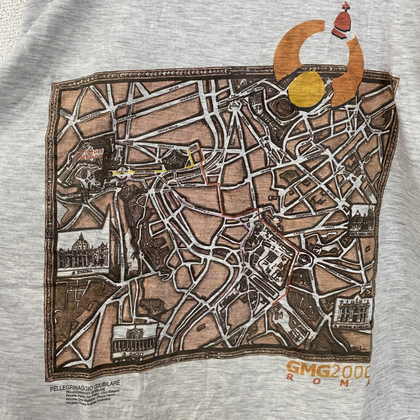 古着 used　半袖バックプリントTシャツ　地図　シングルステッチ　90s　ビンテージ　レトロ　ライトグレー　XLサイズ