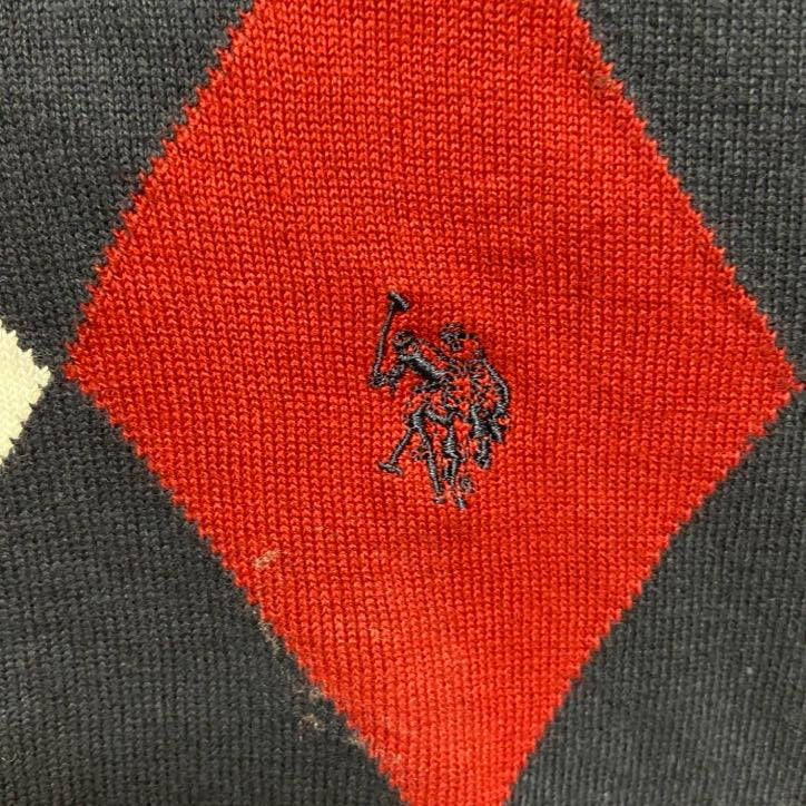 古着 used　U.S.POLOASSN　ユーエスポロアッスン　ポイント刺ニットベスト　ダイヤ柄　Vネック　ネイビー　Mサイズ