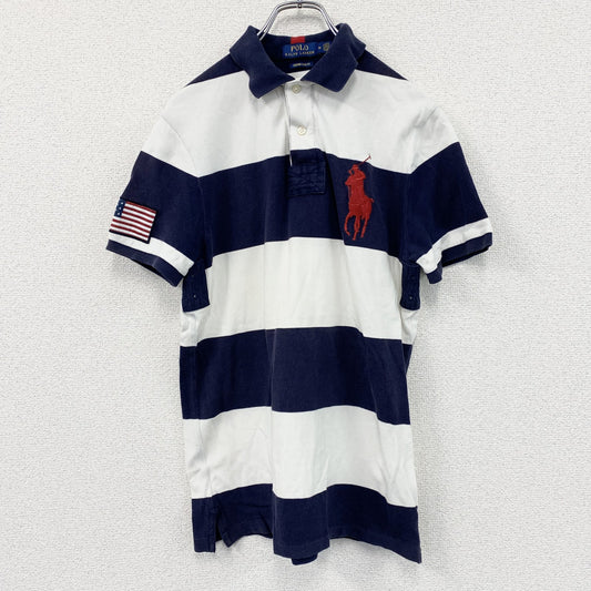 POLO RALPH LAUREN　ポロラルフローレン　半袖ポロシャツ　ビックポニー　刺ロゴ　ボーダー　紺　ネイビー　白　ホワイト　Mサイズ