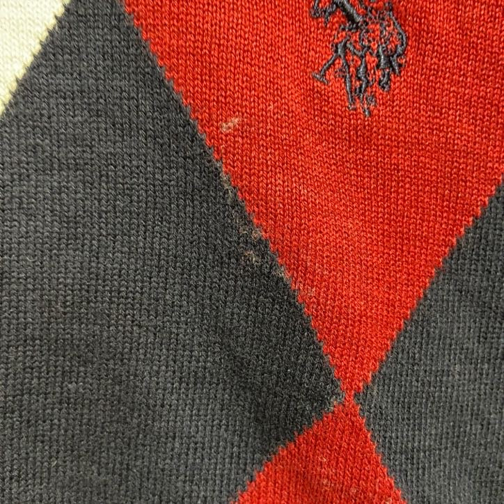 古着 used　U.S.POLOASSN　ユーエスポロアッスン　ポイント刺ニットベスト　ダイヤ柄　Vネック　ネイビー　Mサイズ