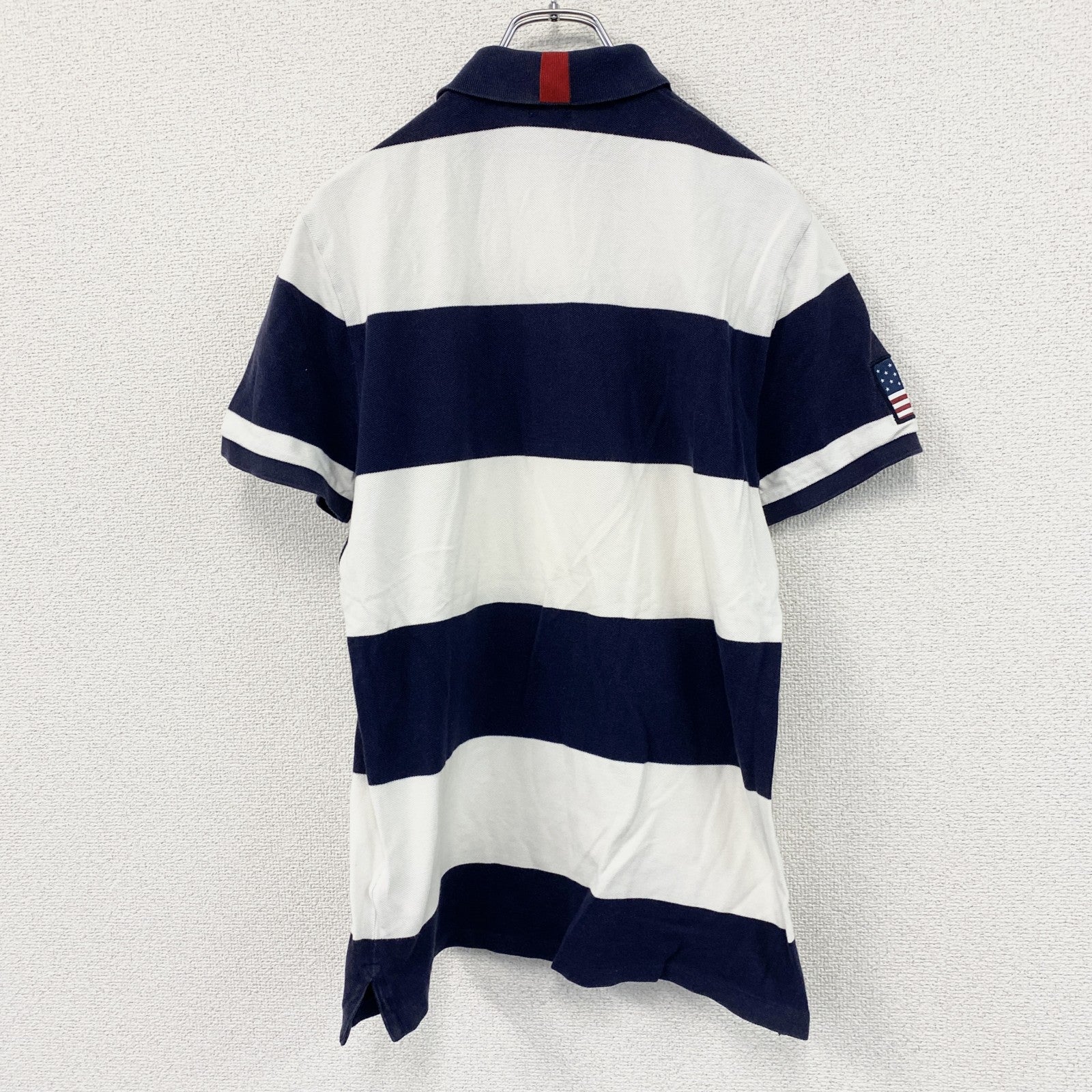 POLO RALPH LAUREN　ポロラルフローレン　半袖ポロシャツ　ビックポニー　刺ロゴ　ボーダー　紺　ネイビー　白　ホワイト　Mサイズ