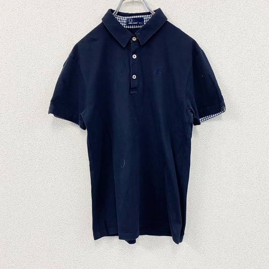 FRED PERRY　フレッドペリー　半袖ポロシャツ　刺ロゴ　紺　ネイビー　Lサイズ
