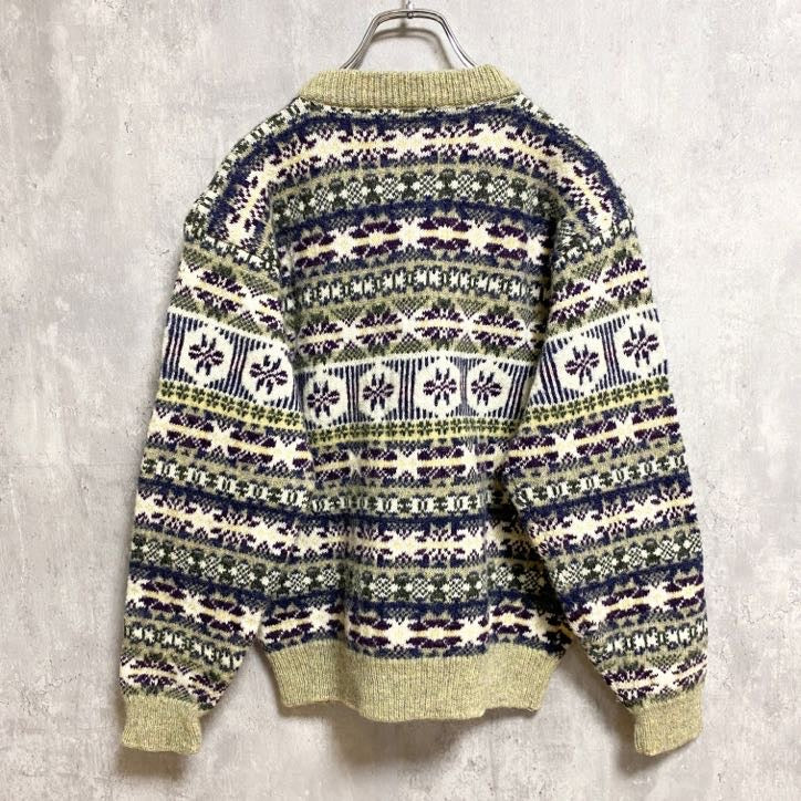 ～90s　COOLERCLIMATE　ニットセーター　フェアアイル柄　アメカジ　ビッグシルエット　ヴィンテージ　総柄　Sサイズ