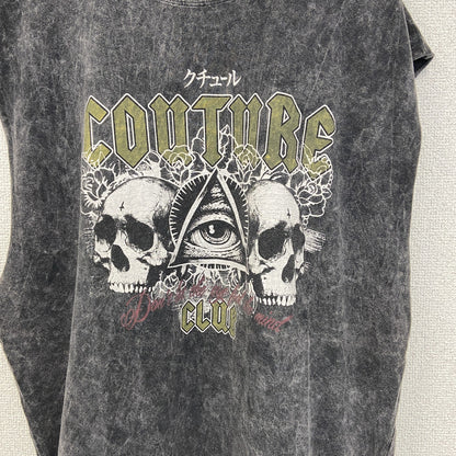 古着 used　THE COUTURE CLUB　半袖プリントノースリーブトップス　スカル　ドクロ　クルーネック　灰色　Sサイズ