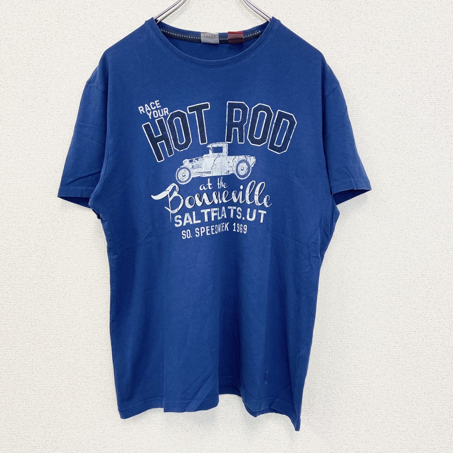 古着 used　s.Oliver　半袖プリントTシャツ　HOT ROD　クラシックカー　クルーネック　カジュアル　青　Lサイズ