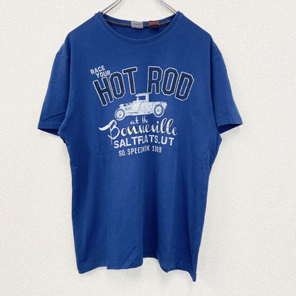 古着 used　s.Oliver　半袖プリントTシャツ　HOT ROD　クラシックカー　クルーネック　カジュアル　青　Lサイズ
