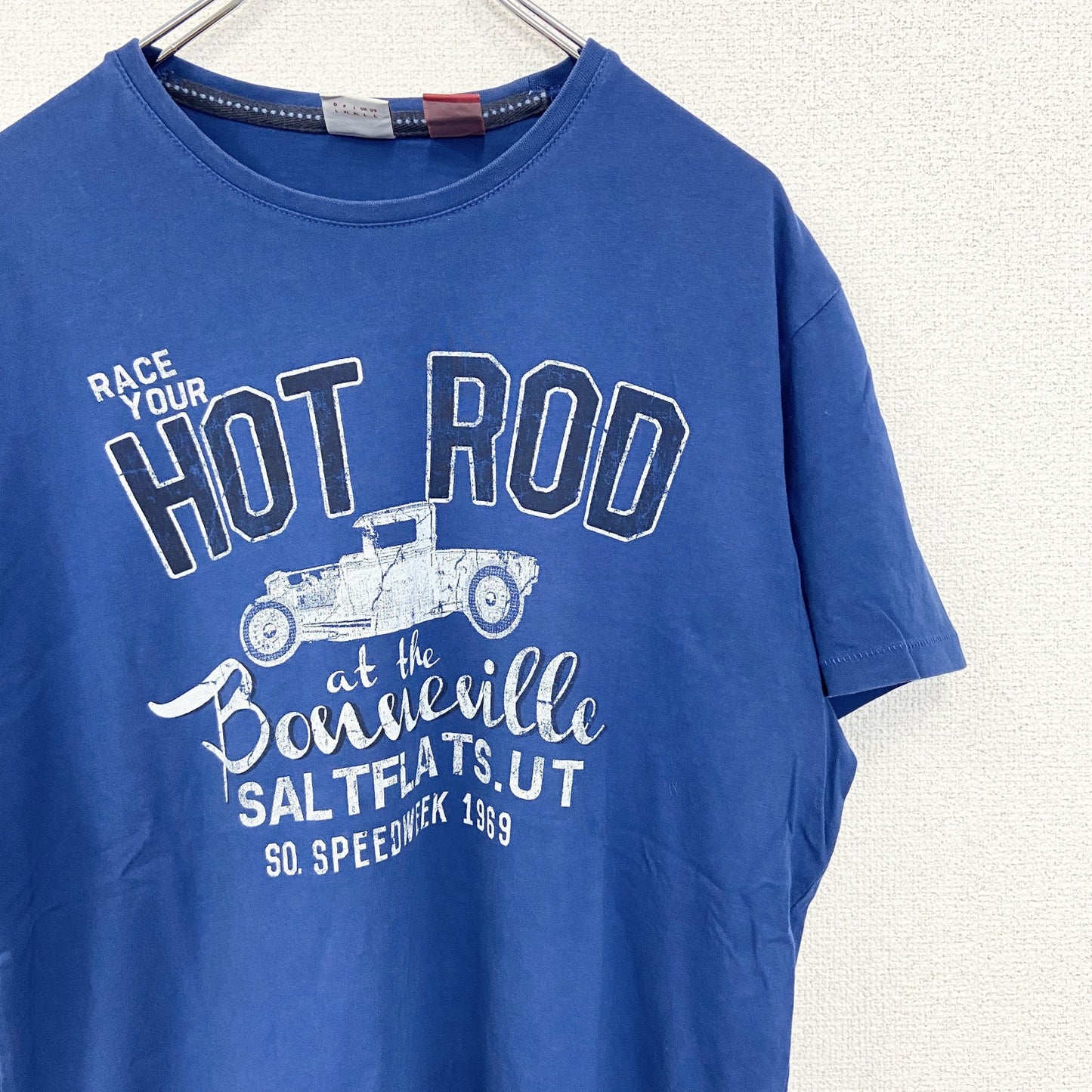 古着 used　s.Oliver　半袖プリントTシャツ　HOT ROD　クラシックカー　クルーネック　カジュアル　青　Lサイズ
