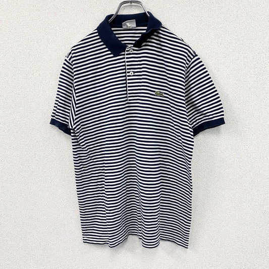 LACOSTE　ラコステ　半袖ポロシャツ　刺繡ロゴ　ボーダー　紺　ネイビー　白　ホワイト　4サイズ