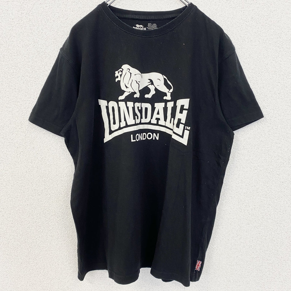 古着 used　LONSDALE　LONDON　ロンズデール　ロンドン　半袖プリントTシャツ　レトロ　黒　ブラック　Lサイズ