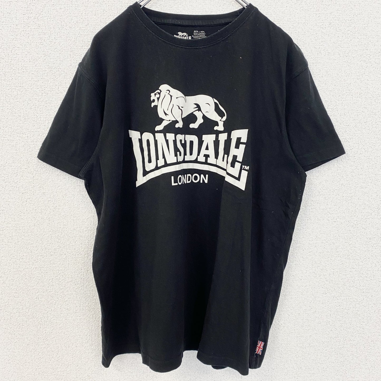 古着 used　LONSDALE　LONDON　ロンズデール　ロンドン　半袖プリントTシャツ　レトロ　黒　ブラック　Lサイズ