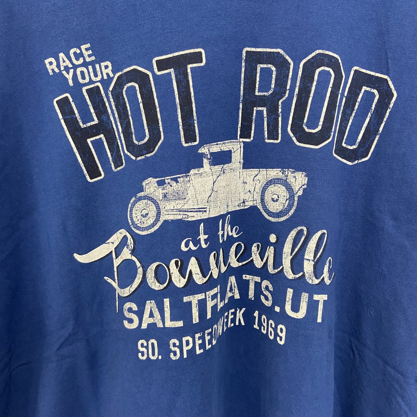 古着 used　s.Oliver　半袖プリントTシャツ　HOT ROD　クラシックカー　クルーネック　カジュアル　青　Lサイズ