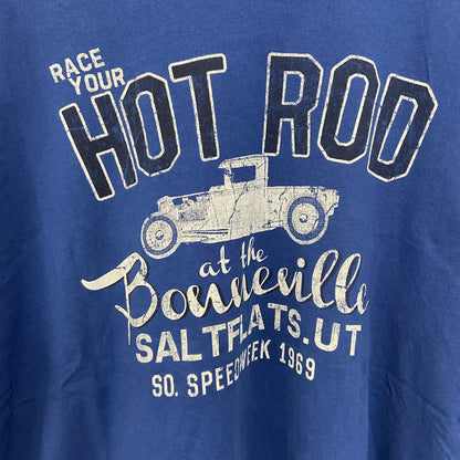 古着 used　s.Oliver　半袖プリントTシャツ　HOT ROD　クラシックカー　クルーネック　カジュアル　青　Lサイズ