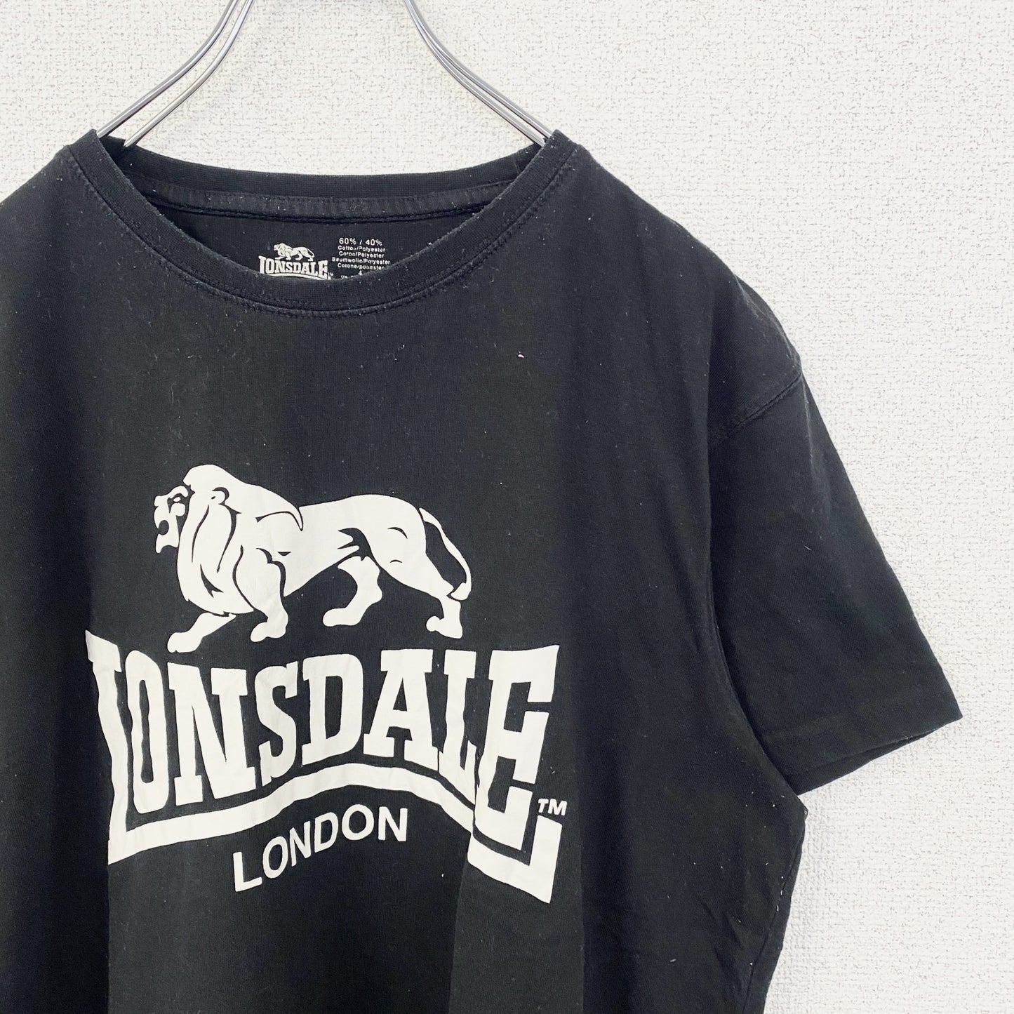 古着 used　LONSDALE　LONDON　ロンズデール　ロンドン　半袖プリントTシャツ　レトロ　黒　ブラック　Lサイズ