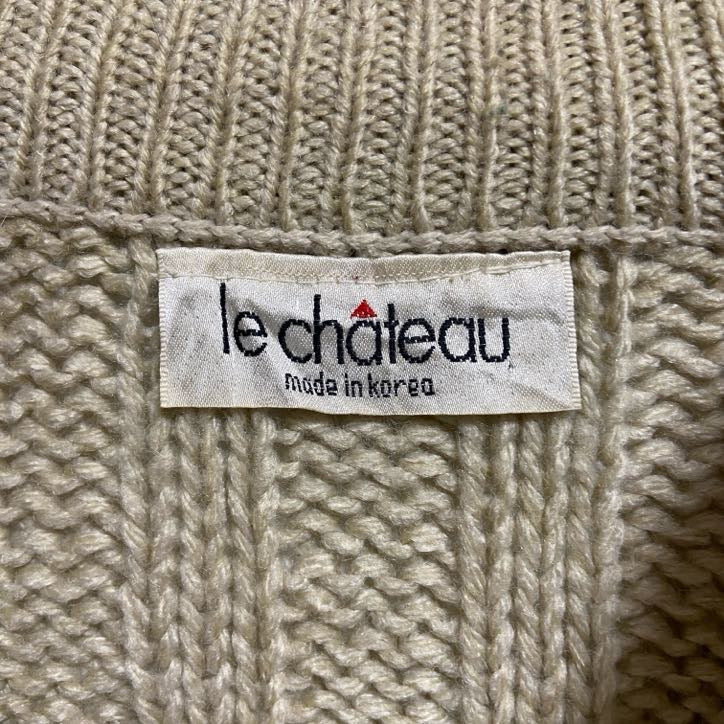 ～90s　lechateau　ルシャトー　長袖クルーネック柄ニット　厚手セーター　ヴィンテージ　ベージュ