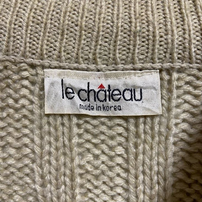 ～90s　lechateau　ルシャトー　長袖クルーネック柄ニット　厚手セーター　ヴィンテージ　ベージュ