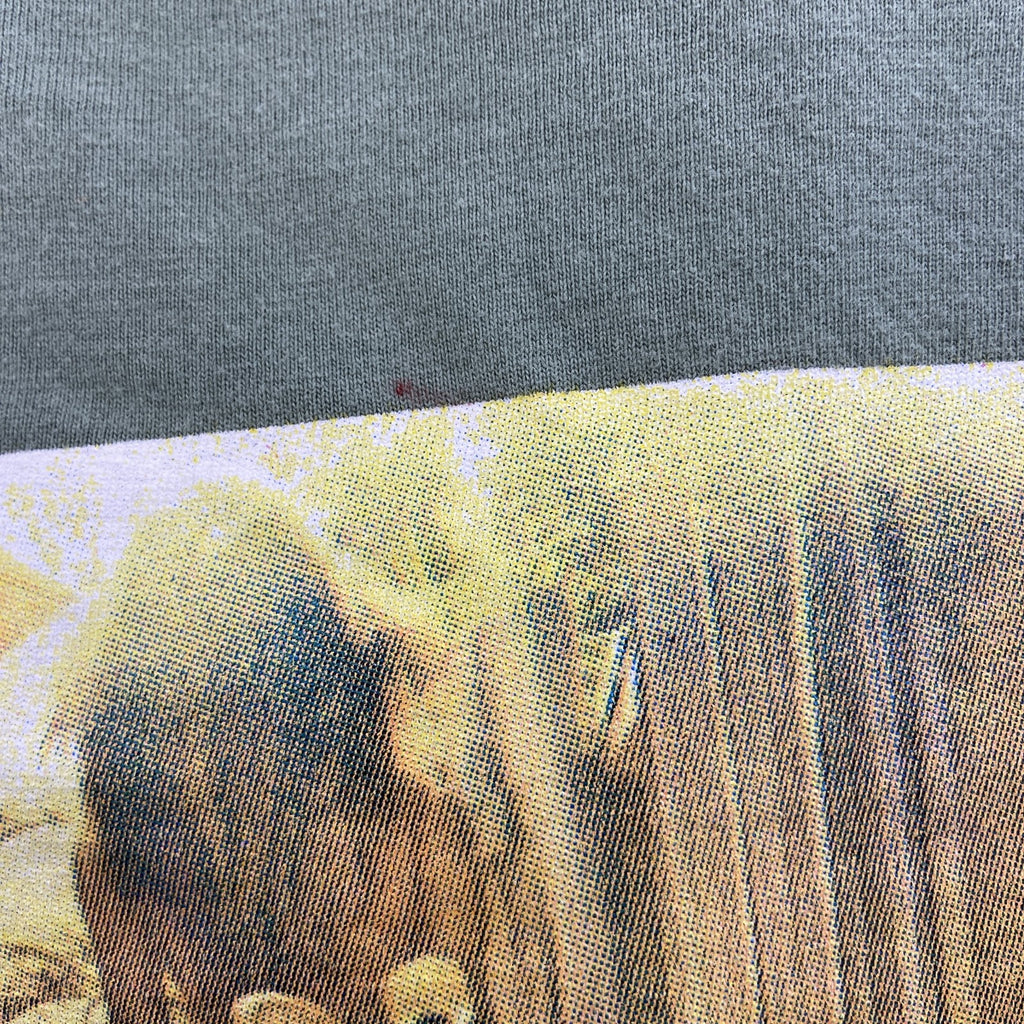 古着 used　JEAN PASCALE　半袖コラージュプリントTシャツ　クルーネック　カジュアルデザイン　黄緑　XLサイズ