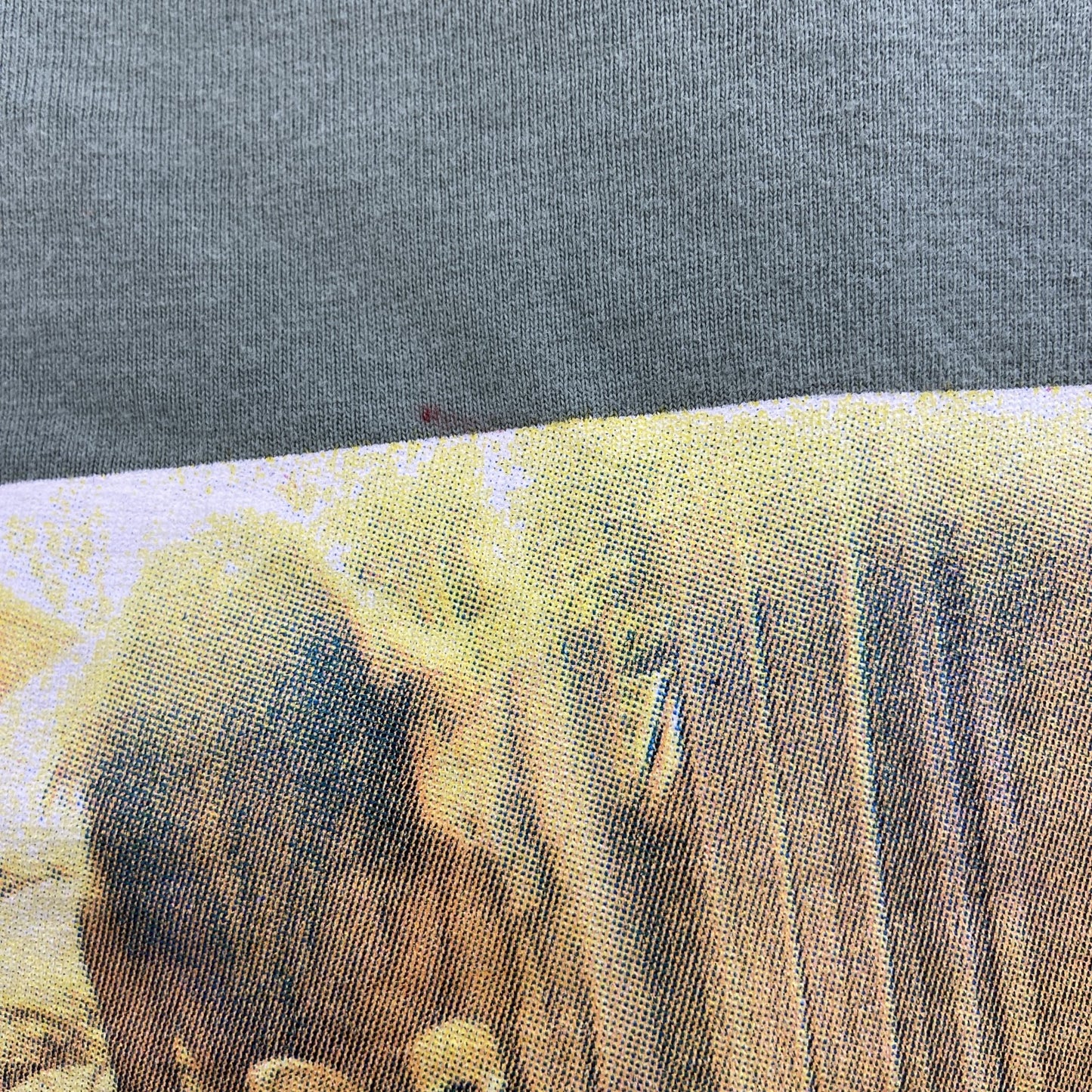 古着 used　JEAN PASCALE　半袖コラージュプリントTシャツ　クルーネック　カジュアルデザイン　黄緑　XLサイズ