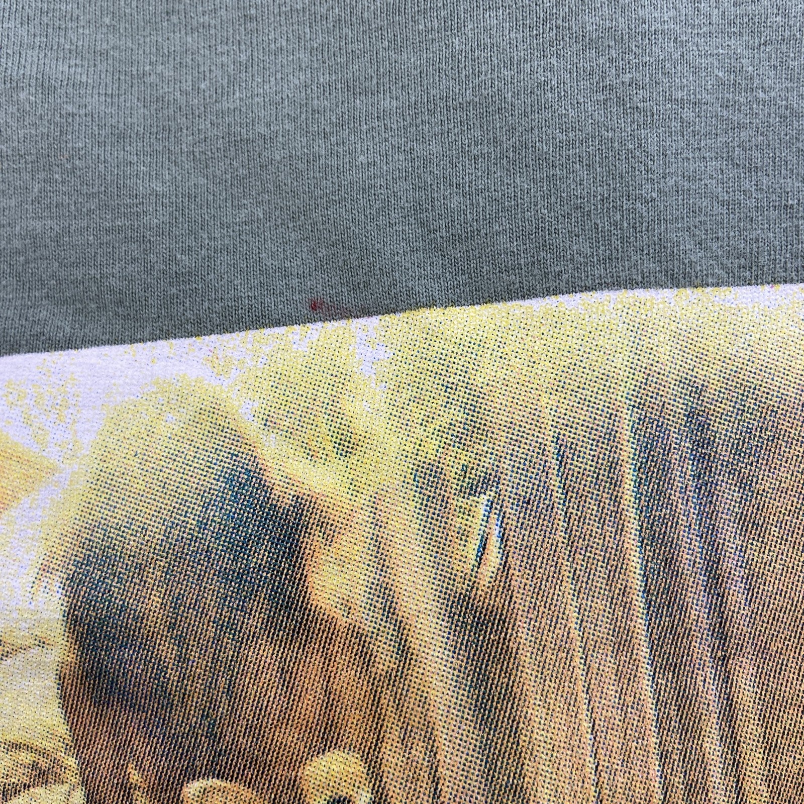 古着 used　JEAN PASCALE　半袖コラージュプリントTシャツ　クルーネック　カジュアルデザイン　黄緑　XLサイズ