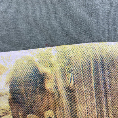 古着 used　JEAN PASCALE　半袖コラージュプリントTシャツ　クルーネック　カジュアルデザイン　黄緑　XLサイズ