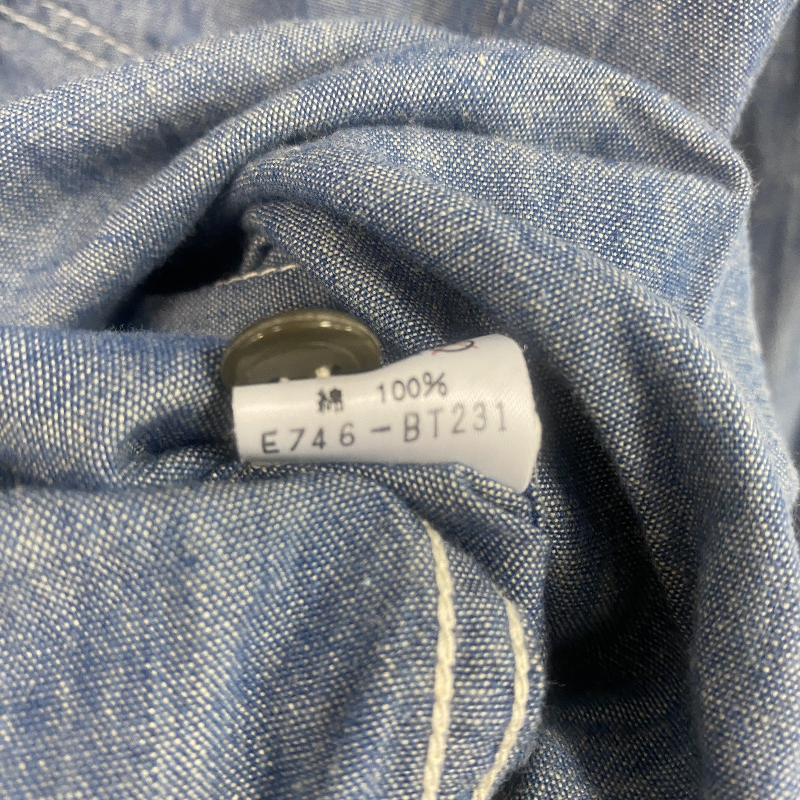 LEE　リー　SANFORIZED　長袖デニムシャツ　2つポケット　無地　インディゴ　Mサイズ