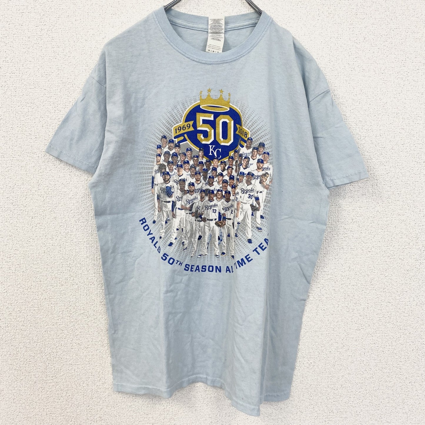 古着 used　GILDAN　ギルダン　半袖プリントTシャツ　ベースボール　野球　スポーツ　水色　ライトブルー　Mサイズ