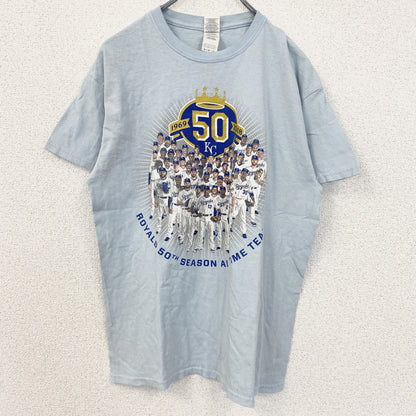 古着 used　GILDAN　ギルダン　半袖プリントTシャツ　ベースボール　野球　スポーツ　水色　ライトブルー　Mサイズ