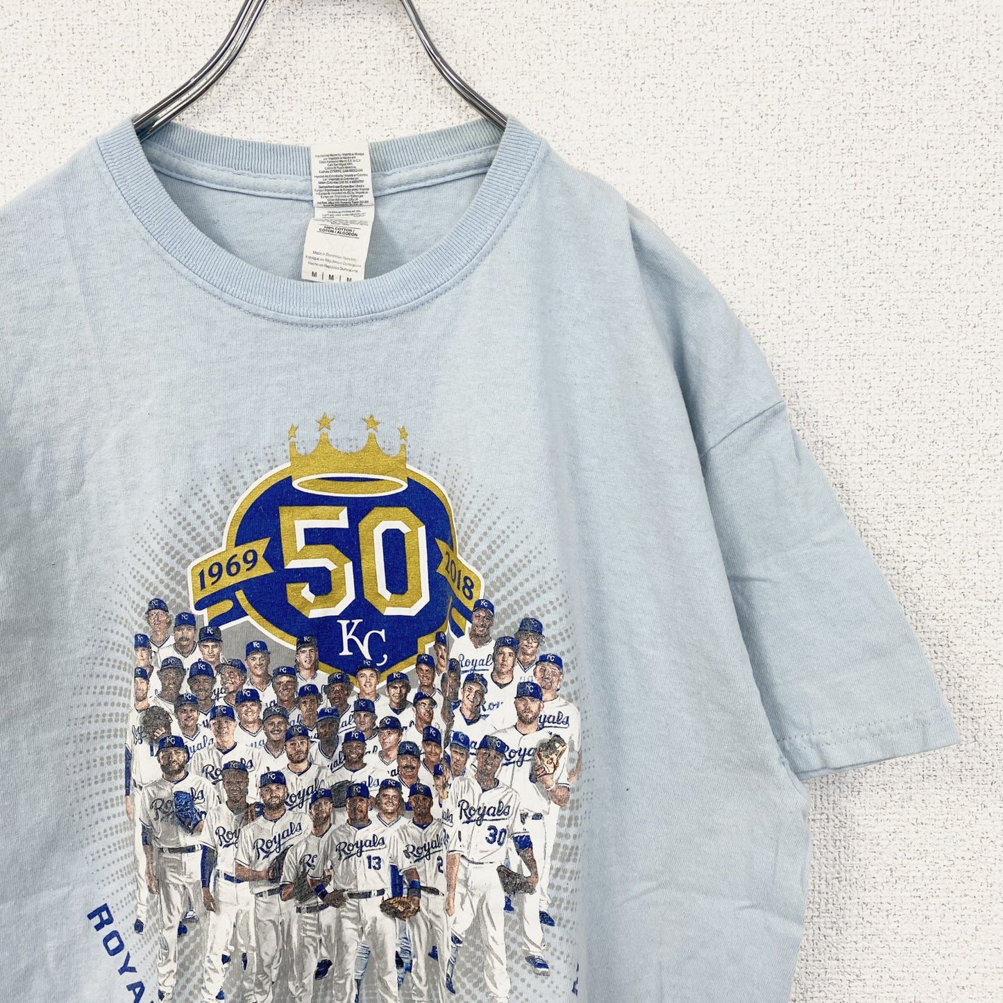 古着 used　GILDAN　ギルダン　半袖プリントTシャツ　ベースボール　野球　スポーツ　水色　ライトブルー　Mサイズ