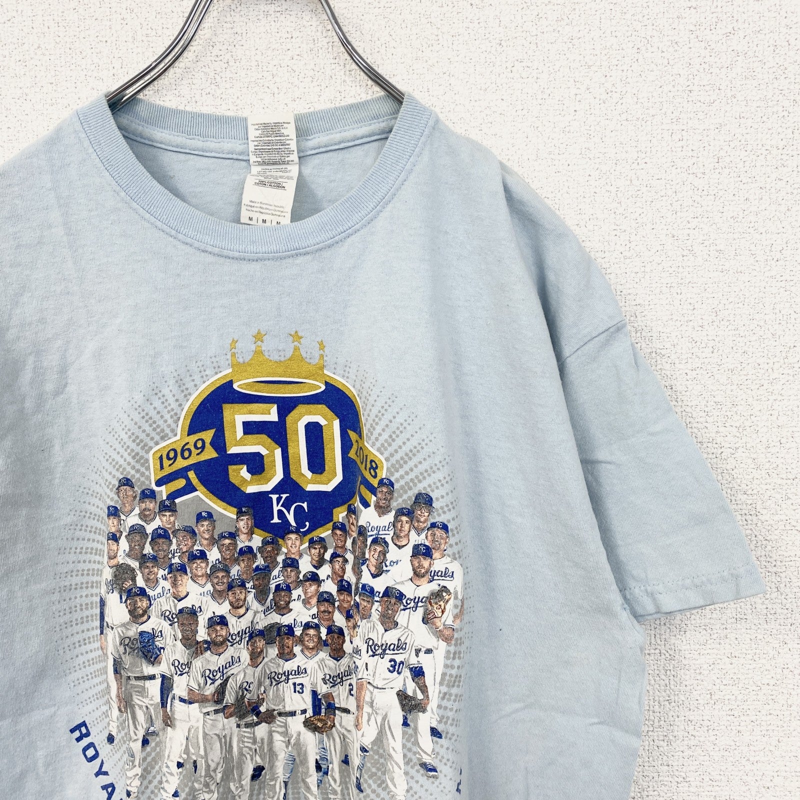 古着 used　GILDAN　ギルダン　半袖プリントTシャツ　ベースボール　野球　スポーツ　水色　ライトブルー　Mサイズ