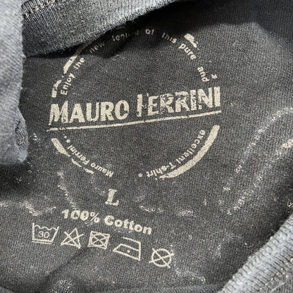 古着 used　MAURO IERRINI　半袖ビッグプリントTシャツ　ライオン　翼　十字架　クルーネック　黒　レトロ　Lサイズ
