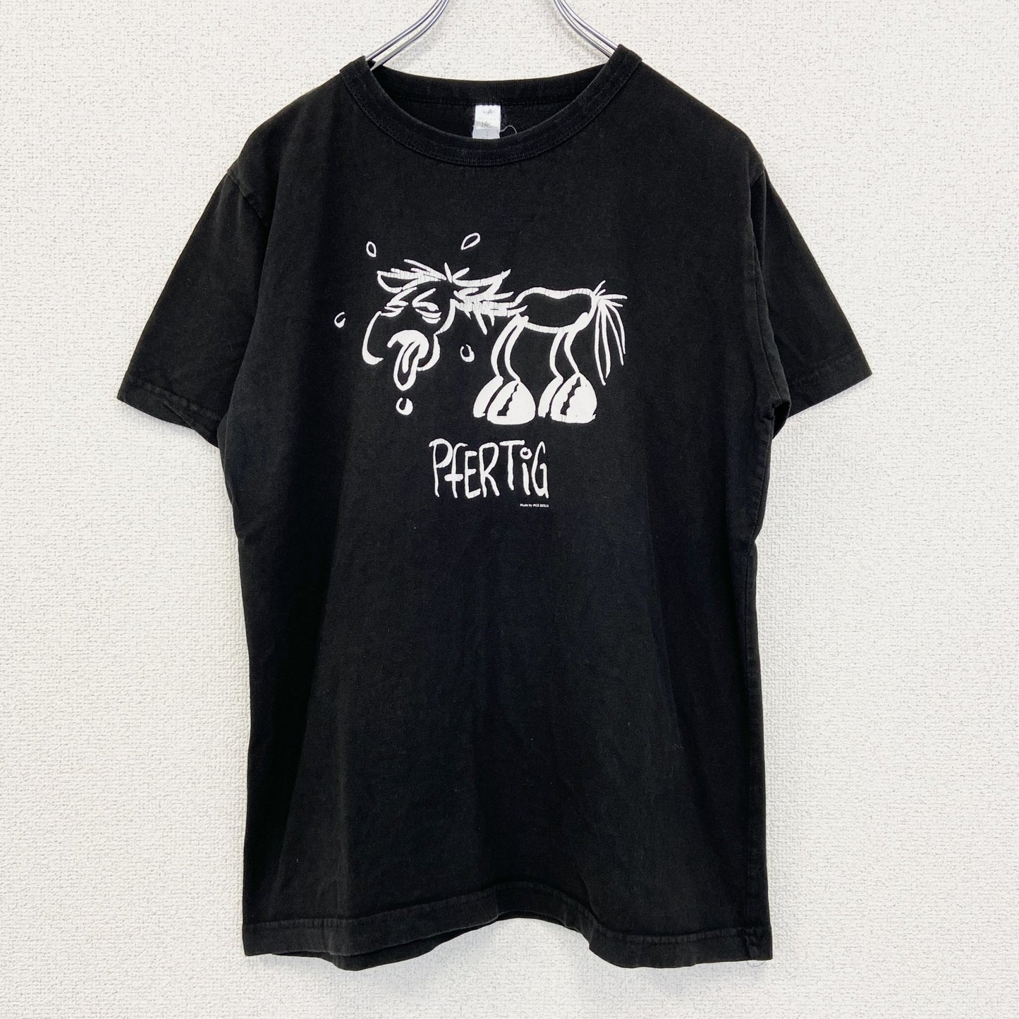 B&C　半袖プリントアニマルTシャツ　PFER TIG　馬　英字プリント　黒　XXLサイズ