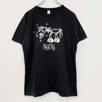 B&C　半袖プリントアニマルTシャツ　PFER TIG　馬　英字プリント　黒　XXLサイズ