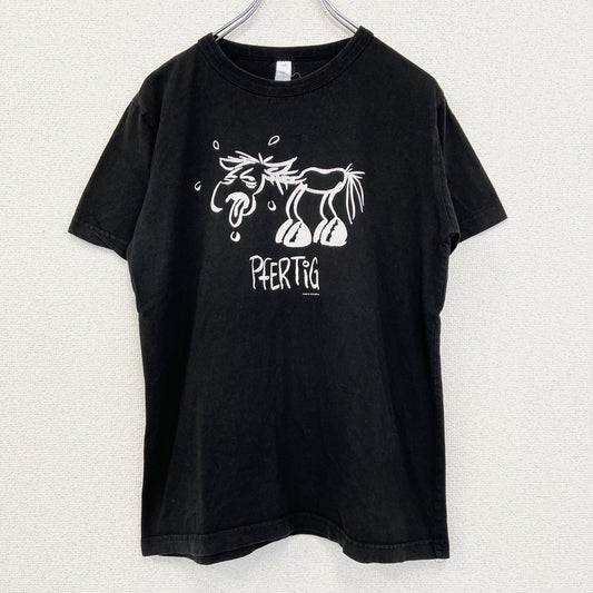 B&C　半袖プリントアニマルTシャツ　PFER TIG　馬　英字プリント　黒　XXLサイズ